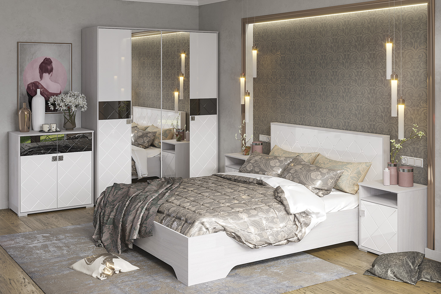 "Сальма спальня" Кровать 1400 с подъемником КР 025, Анкор/мдф белый глянец